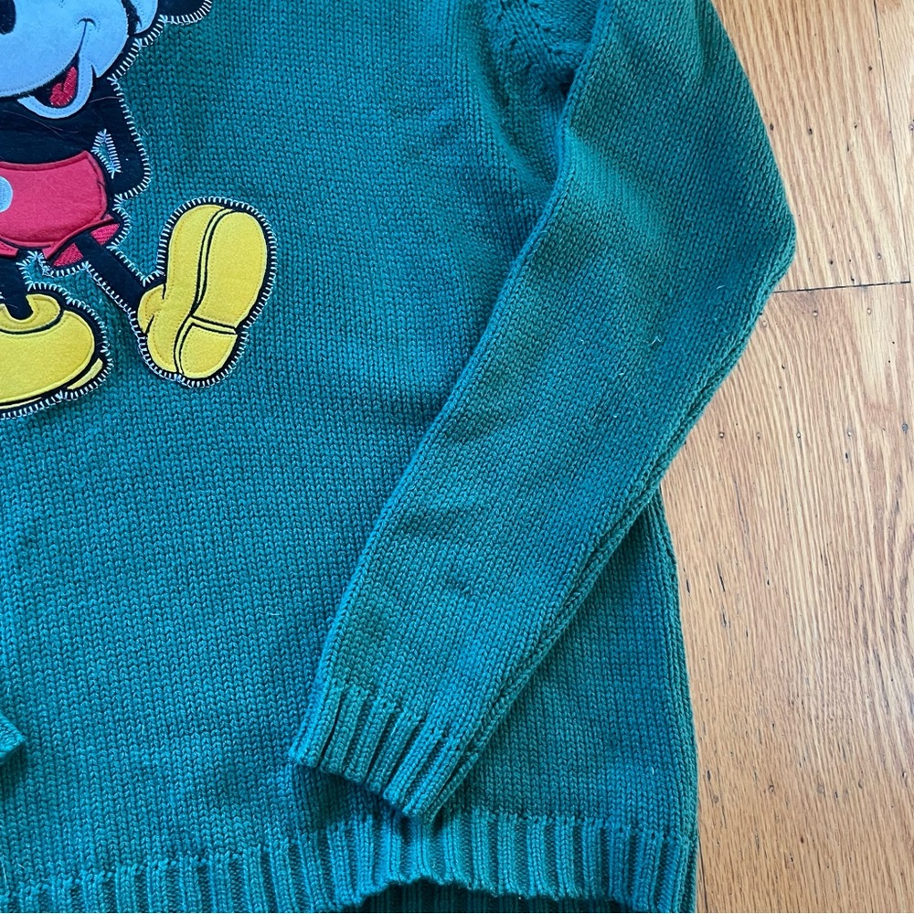Vintage Disney Mickey Mouse Christmas Holiday Forest Green Sweater XL - Picture 3 of 6